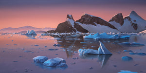 Öl Malerei der Antarktis bei Sonnenuntergang hinter Acrylglas oder als Poster
