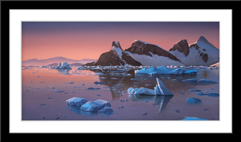 Öl Malerei der Antarktis bei Sonnenuntergang im Rahmen