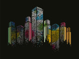 Wandbild einer Illustration von Hochhäusern. Fotokunst online kaufen. Hinter Acrylglas oder als Poster
