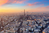 Stadt Fotografie der Skyline von Paris mit Eiffel Turm bei Sonnenaufgang. Fotokunst online kaufen. Wandbild hinter Acrylglas oder als Poster