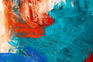Fotografie von abstrakter Malerei in Blau, Rot und Weiß. Fotokunst online kaufen. Wandbild hinter Acrylglas oder als Poster