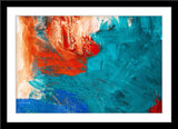 Fotografie von abstrakter Malerei in Blau, Rot und Weiß. Fotokunst online kaufen. Wandbild im Rahmen