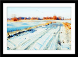 Landschafts Fotografie mit fliegenden Vögeln im Winter. Fotokunst und Bilder online kaufen. Wandbild im Rahmen