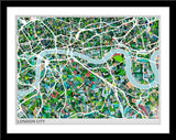 Fotografie einer abstrakten bunten Stadt Karte von London. Fotokunst und Bilder online kaufen. Wandbild im Rahmen