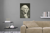 Aufgehängte People Fotografie von George Washington auf der one dollar bill im Hochformat. Fotokunst und Bilder online kaufen. Wandbild hinter Acrylglas oder als Poster
