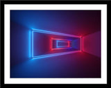 Abstrakte Fotografie von blauen und roten Neonlichtern. Fotokunst und Bilder online kaufen. Wandbild im Rahmen