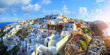 Architektur Fotografie der Stadt Santorini im Panorama Format. Fotokunst und Bilder online kaufen. Wandbild hinter Acrylglas oder als Poster