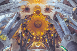 Architektur Fotografie der Decke der Sagrada Familia in Barcelona. Fotokunst und Bilder online kaufen. Wandbild hinter Acrylglas oder als Poster