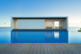 Architektur Fotografie von einem modernen Haus mit Pool am Meer. Fotokunst und Bilder online kaufen. Wandbild hinter Acrylglas oder als Poster