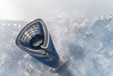 Architektur Stadt Fotografie des Shanghai Tower aus der Vogelperspektive. Fotokunst und Bilder online kaufen. Wandbild hinter Acrylglas oder als Poster