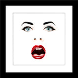 People Fotografie von einem überbelichteten Frauen Gesicht mit roten Lippen und blauen Augen. Fotokunst und Bilder online kaufen. Wandbild im Rahmen