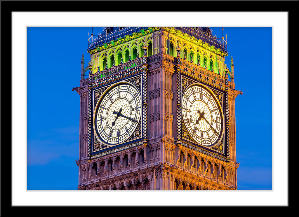 Architektur Fotografie der Uhr des Big Bens in London. Fotokunst und Bilder online kaufen. Wandbild im Rahmen