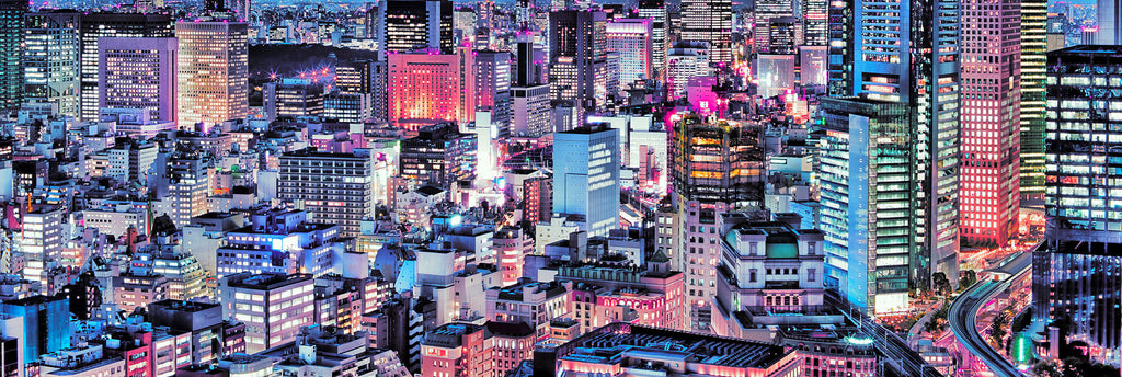 Abstrakte Architektur Fotografie der Stadt Tokio im Panorama Format. Fotokunst und Bilder online kaufen. Wandbild hinter Acrylglas oder als Poster