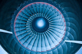 Abstrakte Fotografie von einer Flugzeug Turbine in Blau. Fotokunst und Bilder online kaufen. Wandbild hinter Acrylglas oder als Poster