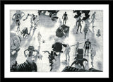 Schwarz-Weiß Abstrakte People Fotografie von Menschen in verrückten Kostümen und Robotern im vintage Look. Fotokunst und Bilder online kaufen. Wandbild im Rahmen