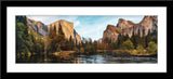 Aufgehängte Natur Landschafts Fotografie des Yosemite National Parks in Amerika mit dem El Capitan im Panorama Format. Fotokunst und Bilder online kaufen. Wandbild im Rahmen